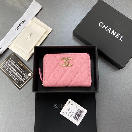シャネル風財布、イタリア革、ピンクボール型レザー、軽奢華長財布、チェーン付きミニ財布、高級レザー小物