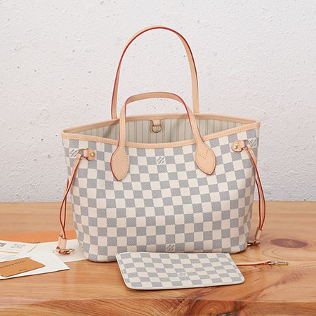 LVバッグ、LV風、ブランドLV複製品、Neverfullスモール、Damier Azurキャンバス、ファッションバッグ、手提げバッグ、牛革トリミング、レプリカバッグ、取り外し可能ポーチ