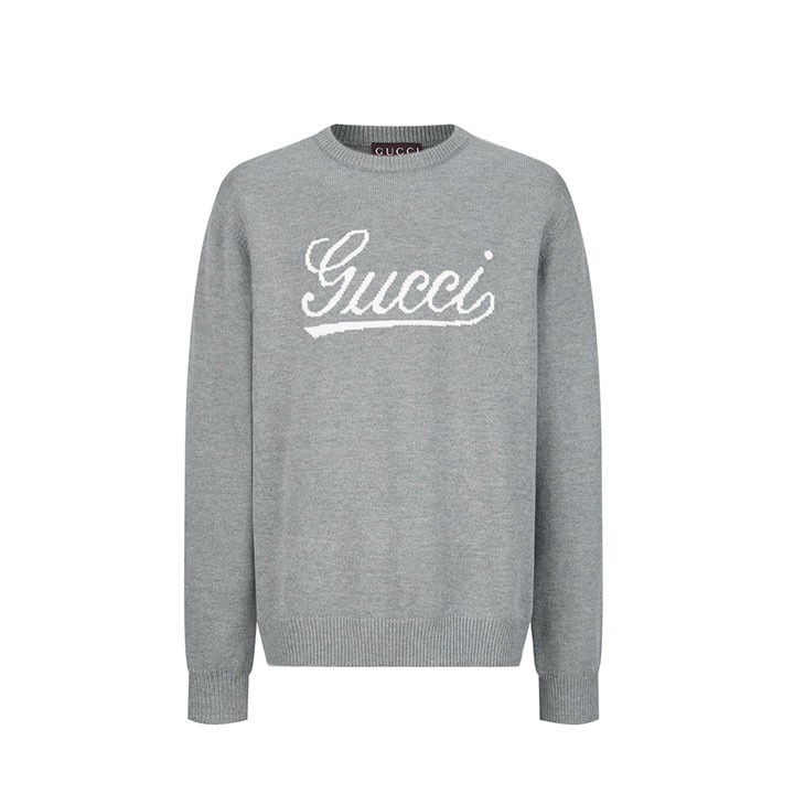 Gucci 嵌花灰字母羊毛衫