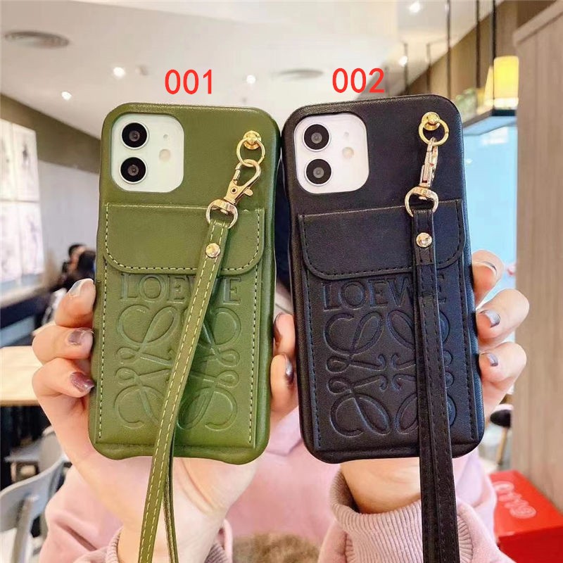 loewe iphone16/16pro/15/15pro max ケース カード収納 おすすめ ロエベ iphone14pro/13pro maxケース 首掛け iphoneカバー 革 ブランド レディース アイフォン 携帯ケース 韓国風