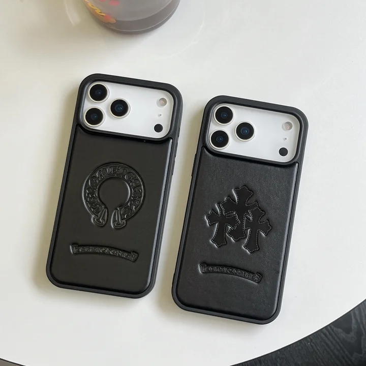 クロームハーツiphone17ケース レザー エンボスロゴ