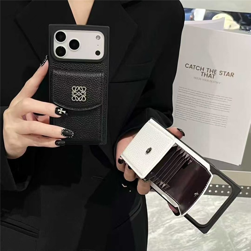 ロエベ アイホン ケース カード収納 iphone17pro/17promaxケース ブランド 人気 四角 iPhone16/16proケース 財布一体