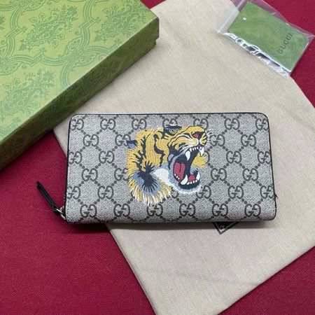 GUCCI グッチ ラウンドファスナー 長財布 GGスプリーム タイガー 虎 PVCレザー ブラック カーキベージュ 小銭入れ メンズ レディース ブランド長財布コピー 激安 日本通販店
