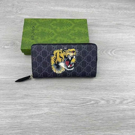 GUCCI グッチ ラウンドファスナー 長財布 GGスプリーム タイガー 虎 PVCレザー ブラック カーキベージュ 小銭入れ メンズ レディース ブランド長財布コピー 激安 日本通販店