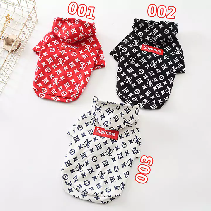 シュプリーム ルイヴィトンコラボ 犬の服 パーカー SUPREME LV タンクトップ 洋服 袖無し 小型犬 中型犬 ブランド 英字柄 犬の服 パロディ