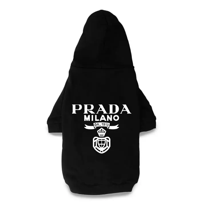 ブランドPrada プラダ 犬用品 ペット服 犬の服 スウェットパーカー 中绵 ブラック ホワイト プラダ 中小型犬 大型犬 猫 秋冬服 パーカー 帽子付き