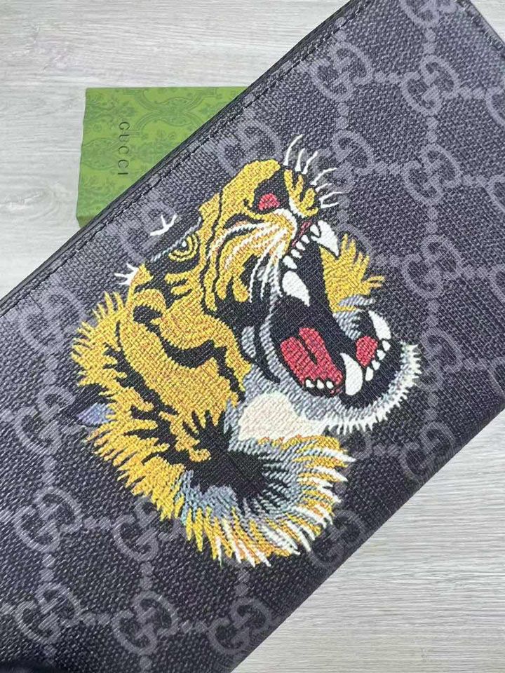 GUCCI グッチ ラウンドファスナー 長財布 GGスプリーム タイガー 虎 PVCレザー ブラック カーキベージュ 小銭入れ メンズ レディース ブランド長財布コピー 激安 日本通販店