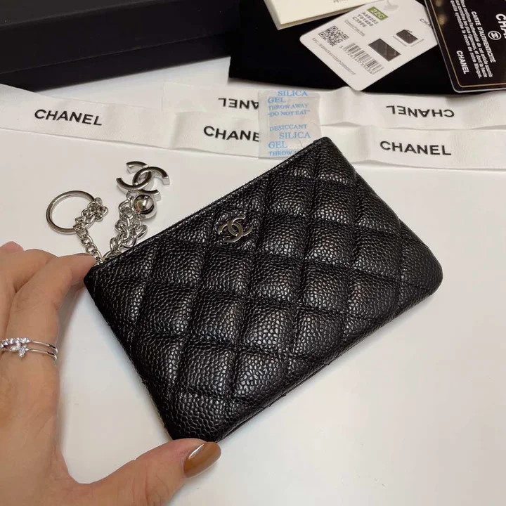 シャネル コインケース ポーチ キーリング付き キャビアスキンスモールCHANELココマーク ミニ財布 小銭入れ 高級感 ブラック おしゃれ プレゼント