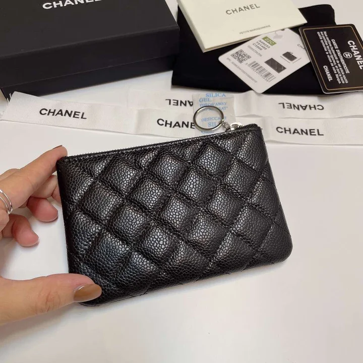 シャネル コインケース ポーチ キーリング付き キャビアスキンスモールCHANELココマーク ミニ財布 小銭入れ 高級感 ブラック おしゃれ プレゼント