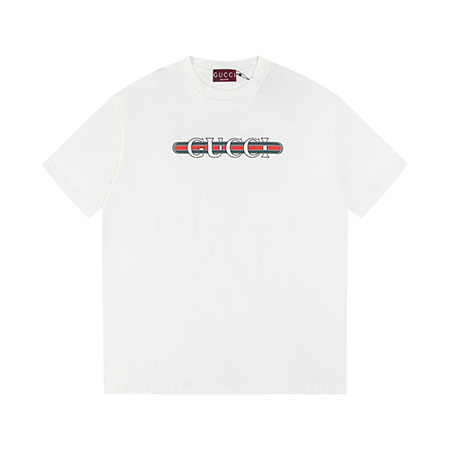GUCCI Tシャツ 2025新作 ブランド綿Tシャツ GUCCI風レプリカ ダブルガーゼ高密度素材 特注染色処理 縮色しない ドロップショルダー流行デザイン ゆったり快適シルエット ブランドディテール完璧 トレンドアイテム 春夏ファッション コスパ良きGUCCIスタイル