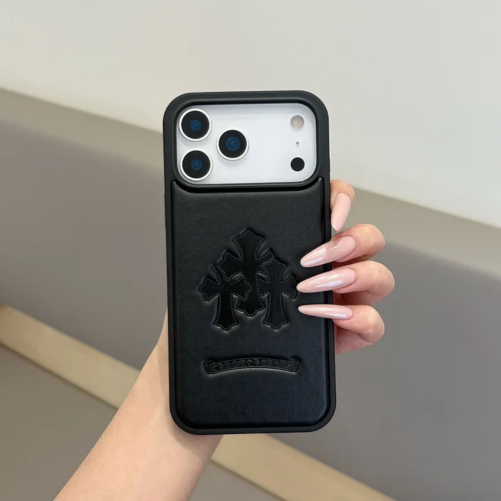 クロームハーツiphone17ケース レザー エンボスロゴ